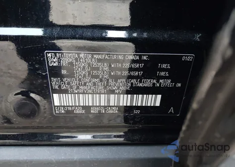 2022 Toyota Rav4 Xle/Xle Premium z USA, uszkodzony, nr VIN 2T3W1RFV3NC178181